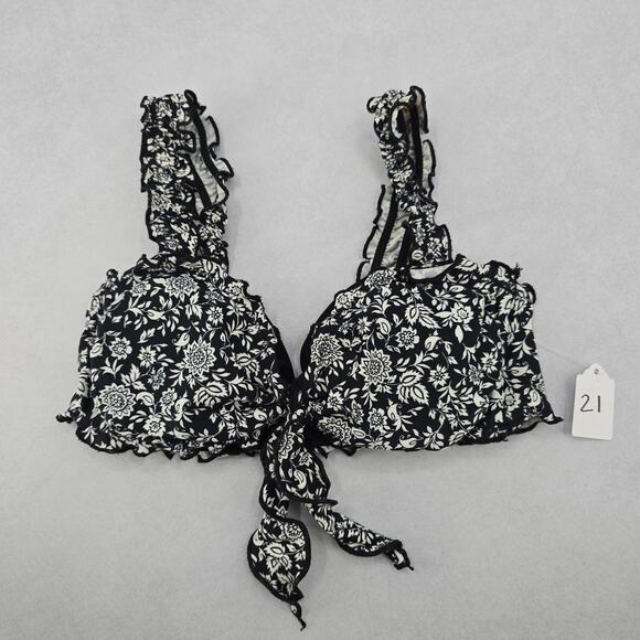 Xhilaration Other - Xhilaration Black‎ Floral Ruffle Beach Tie Bra Bikini Bralette Swim Top S Small